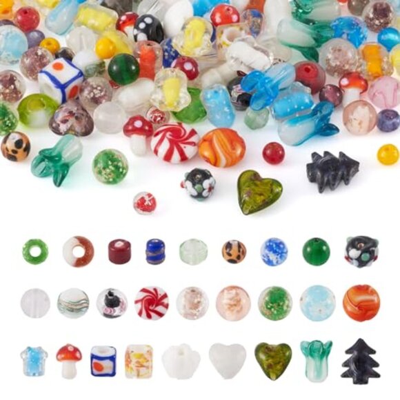 Accessories - 200 pcs Mixed Shapes & Colors Lampwork Glass Beads